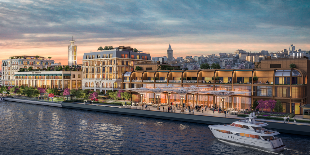 Das neue Hotel Peninsula Istanbul vom Bosporus aus gesehen.