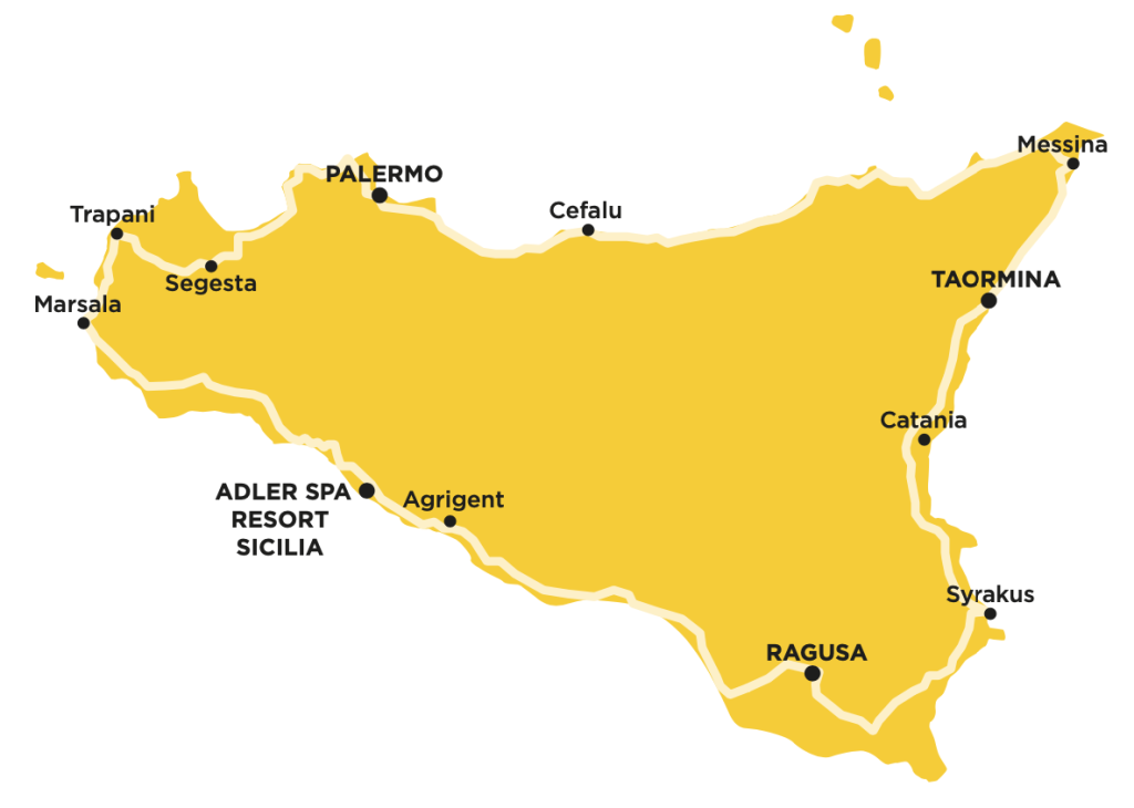 Karte von Sizilien mit einer Route für die Inselumrundung