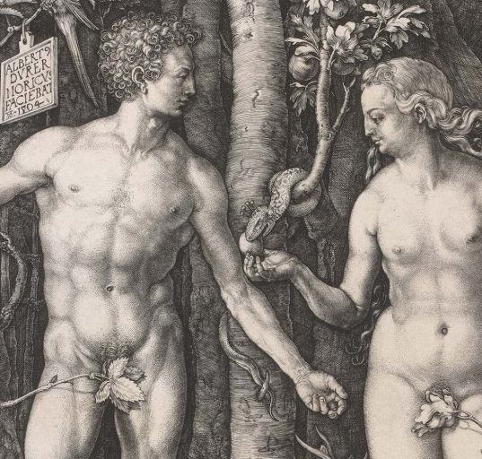 Der Kupferstich „Adam und Eva“ von Albrecht Dürer aus dem Jahre 1504 in der Ausstellung „Michelangelo und die Folgen“ © ALBERTINA, Wien