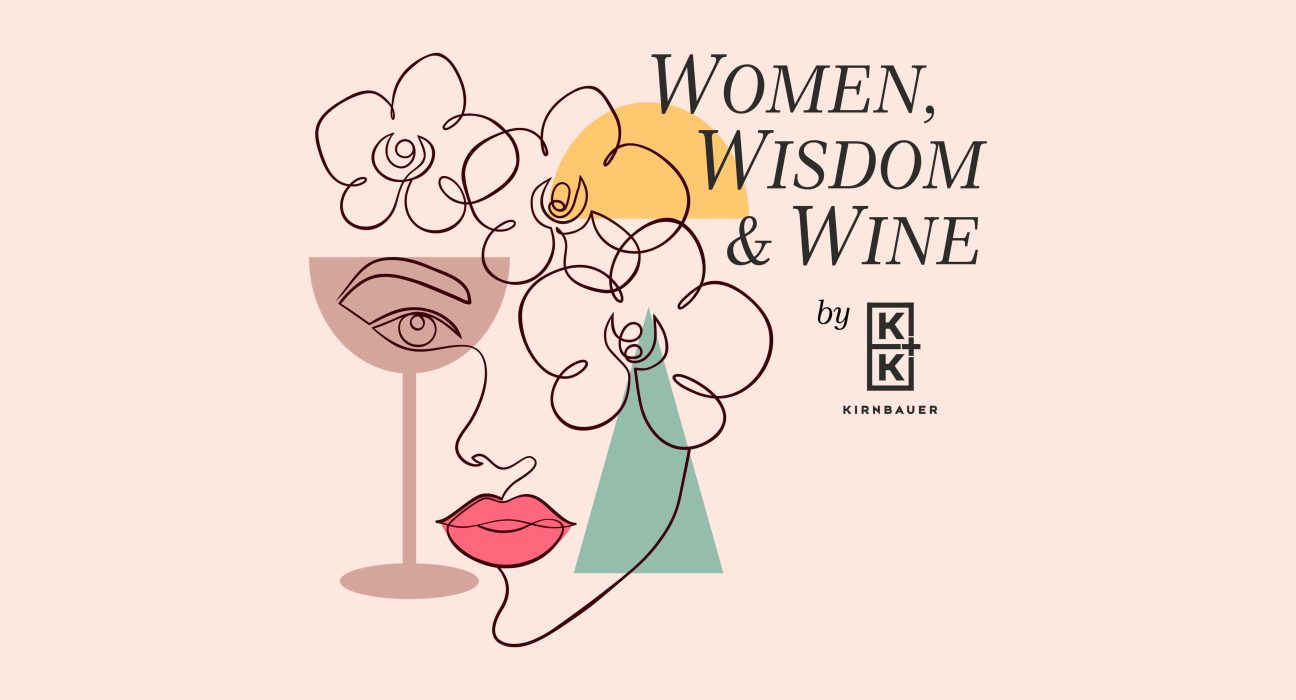 Illustration von Women, Wisdom & Wine by Krinbauer Mit Frauenkopf und Blumen