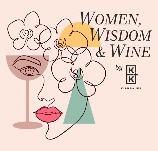 Illustration von Women, Wisdom & Wine by Krinbauer Mit Frauenkopf und Blumen