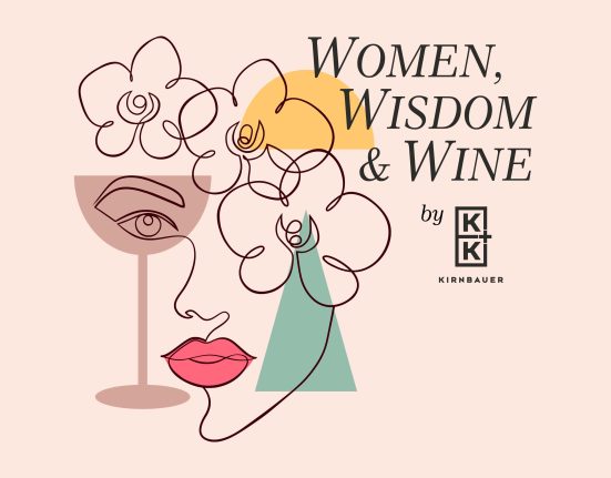 Illustration von Women, Wisdom & Wine by Krinbauer Mit Frauenkopf und Blumen