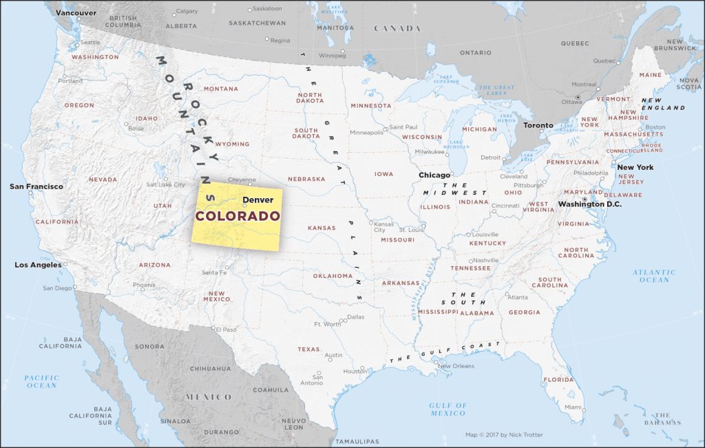Colorado auf einer Landkarte der USA